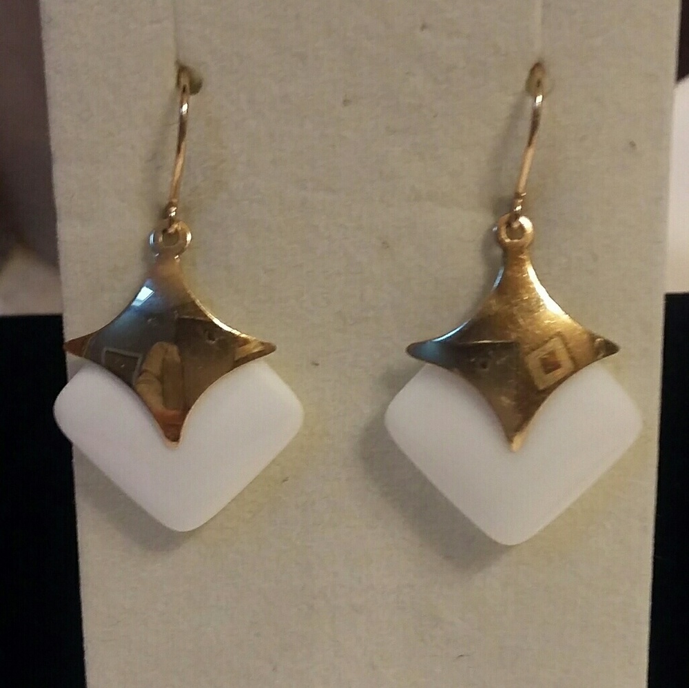 14Kt gold/white agate earrings/FINAL SALE